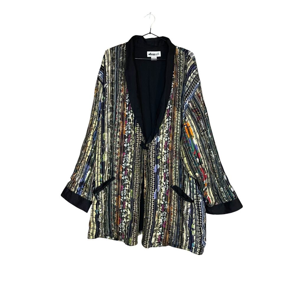 VTG Patchwork 3/4 Plus Size Open Front Jacket 1X Colorful Boho Retro Indie 90s